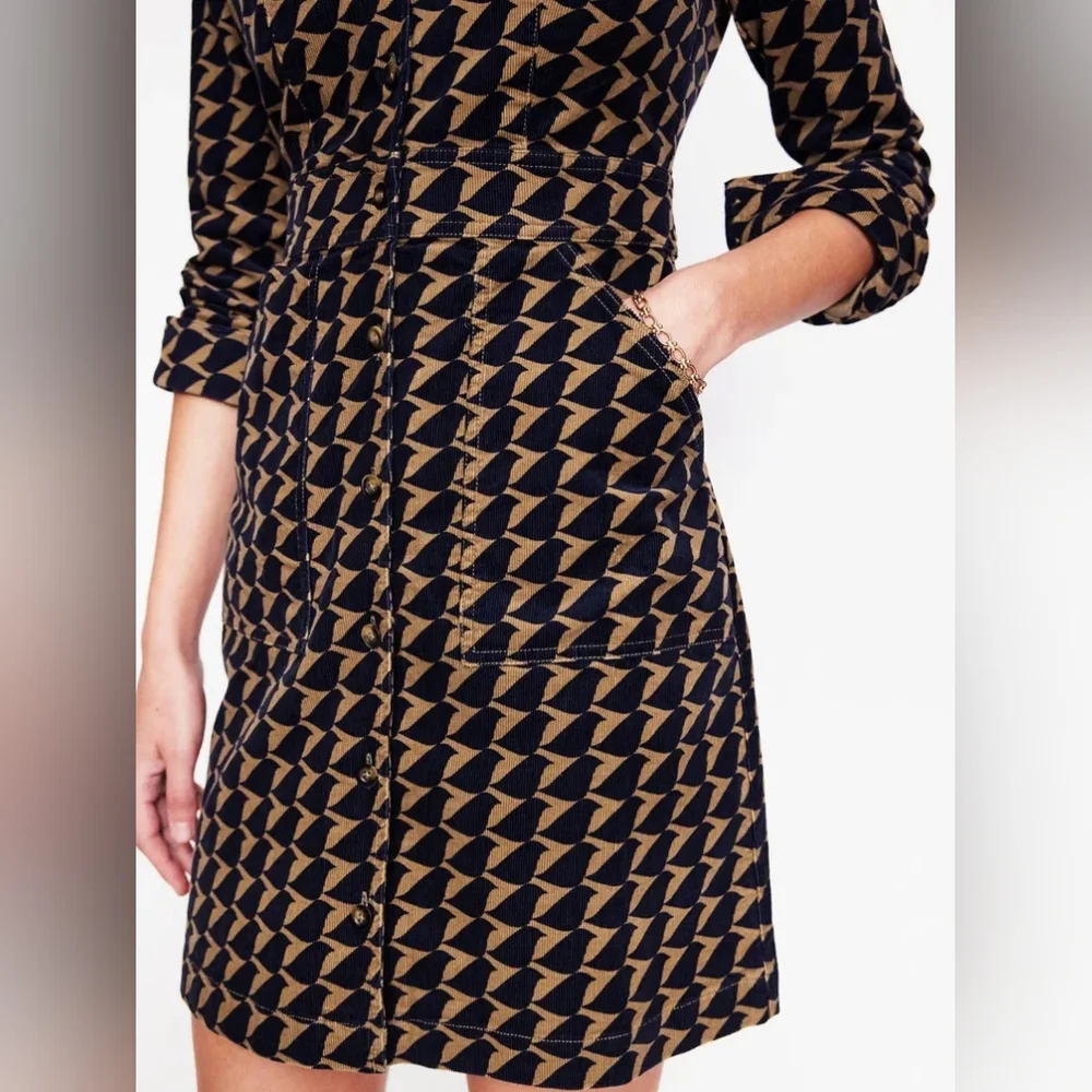 BODEN Flora Geometric Corduroy Shirt Dress